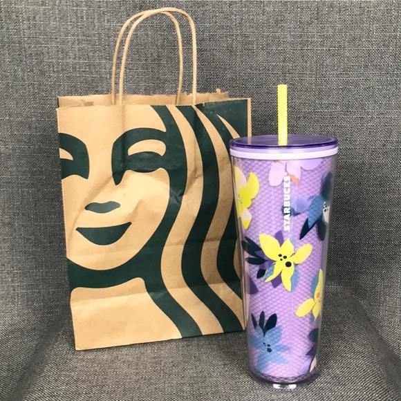 Starbucks Other - NWT Starbucks Purple Floral Venti Tumbler and Straw